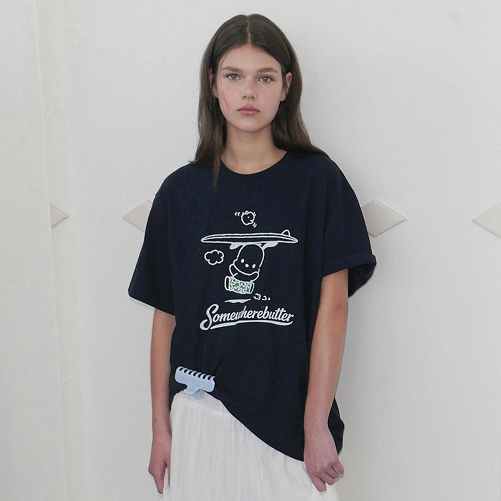 SOMEWHEREBUTTER [4th] Summer Pochacco Over-Fit Top - Navy