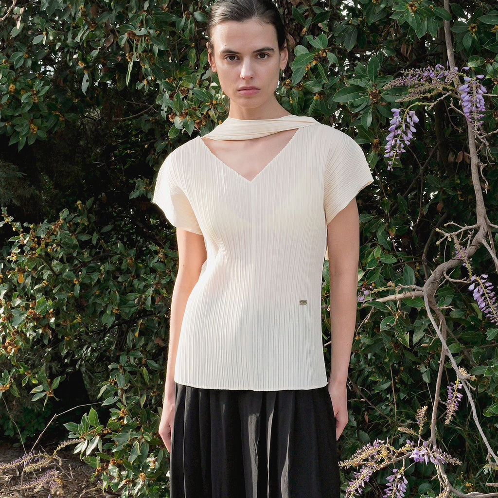 LHAS DETACHABLE SCARF PLEATS TOP_IVORY