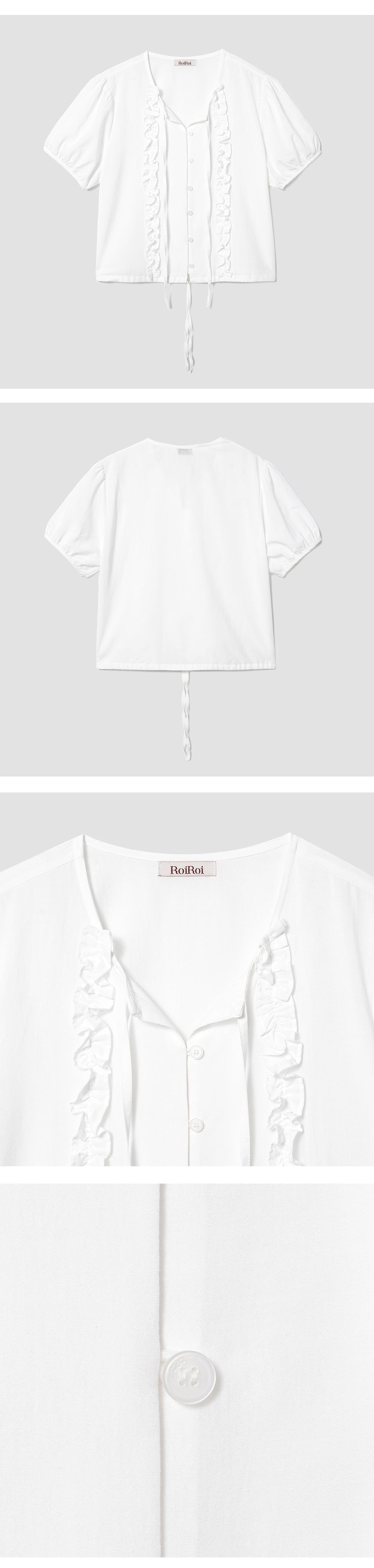 ROIROI Frill Ribbon Short Sleeve Blouse - White
