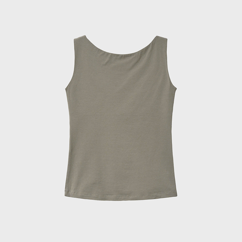 NOIRER FOR WOMEN Boat neck sleeveless t-shirt (ashed khaki)