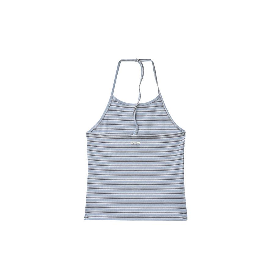 RENSE Ribbed Stripe Halter Top Blue