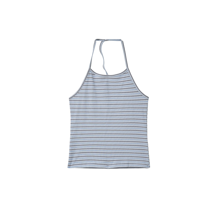 RENSE Ribbed Stripe Halter Top Blue