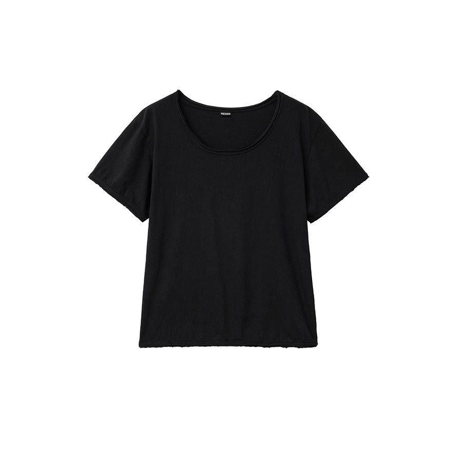 RENSE Raw Edge U-Neck Half Tee Black