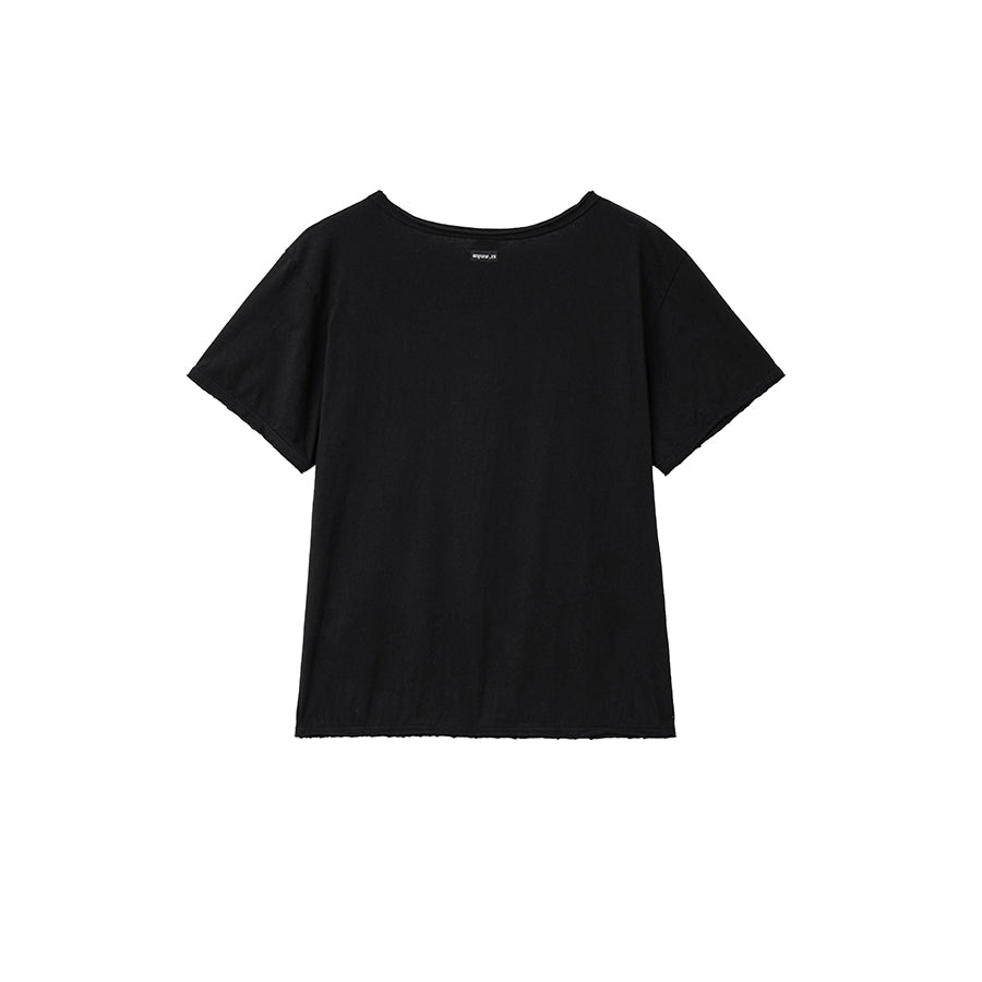 RENSE Raw Edge U-Neck Half Tee Black