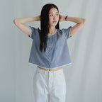 BENUET Bow Blouse_Blue Check