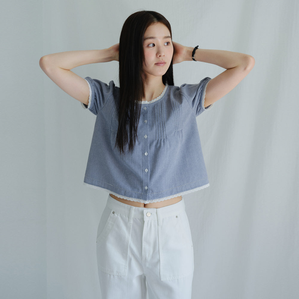 BENUET Bow Blouse_Blue Check