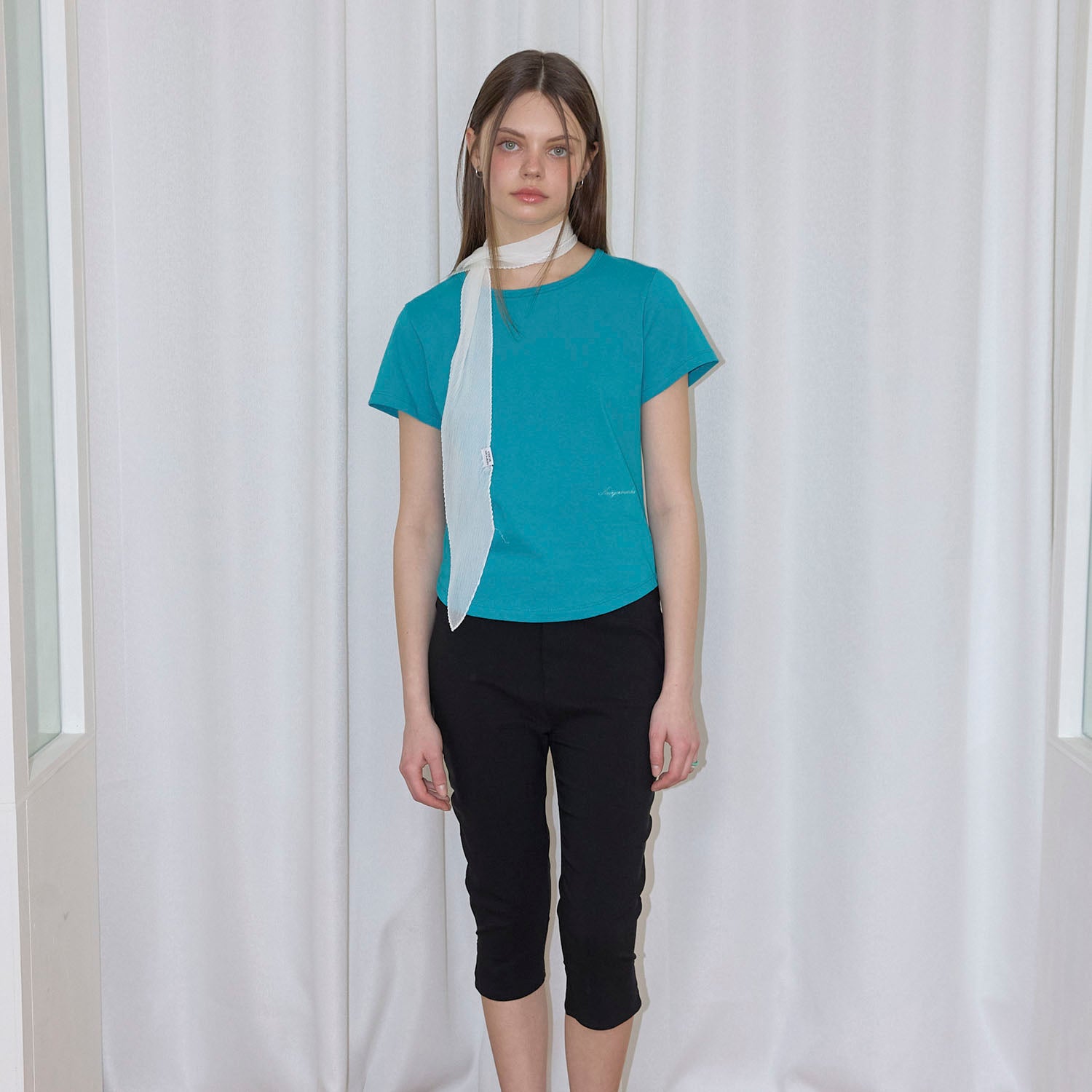 NEWYORKWORKS Embroidery Round Short Sleeve T-Shirt (4color)_Teal
