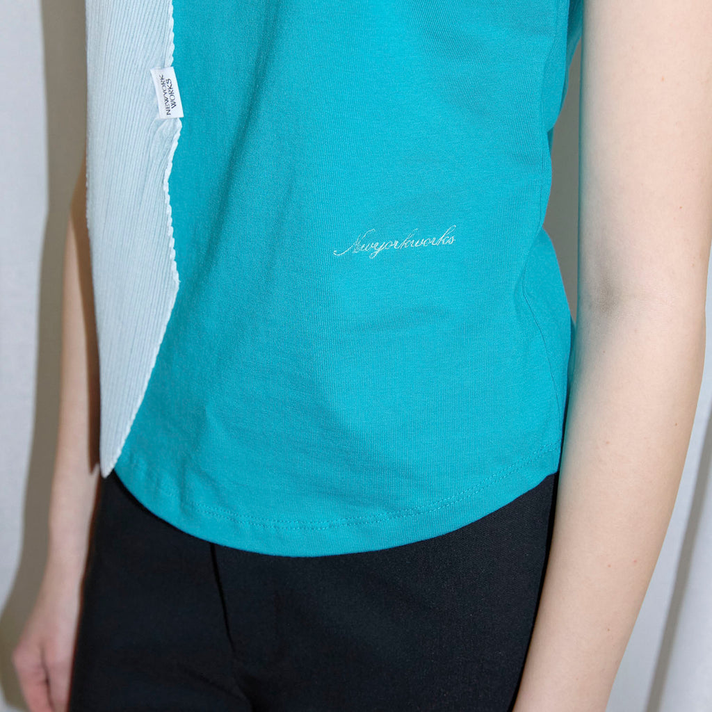 NEWYORKWORKS Embroidery Round Short Sleeve T-Shirt (4color)_Teal