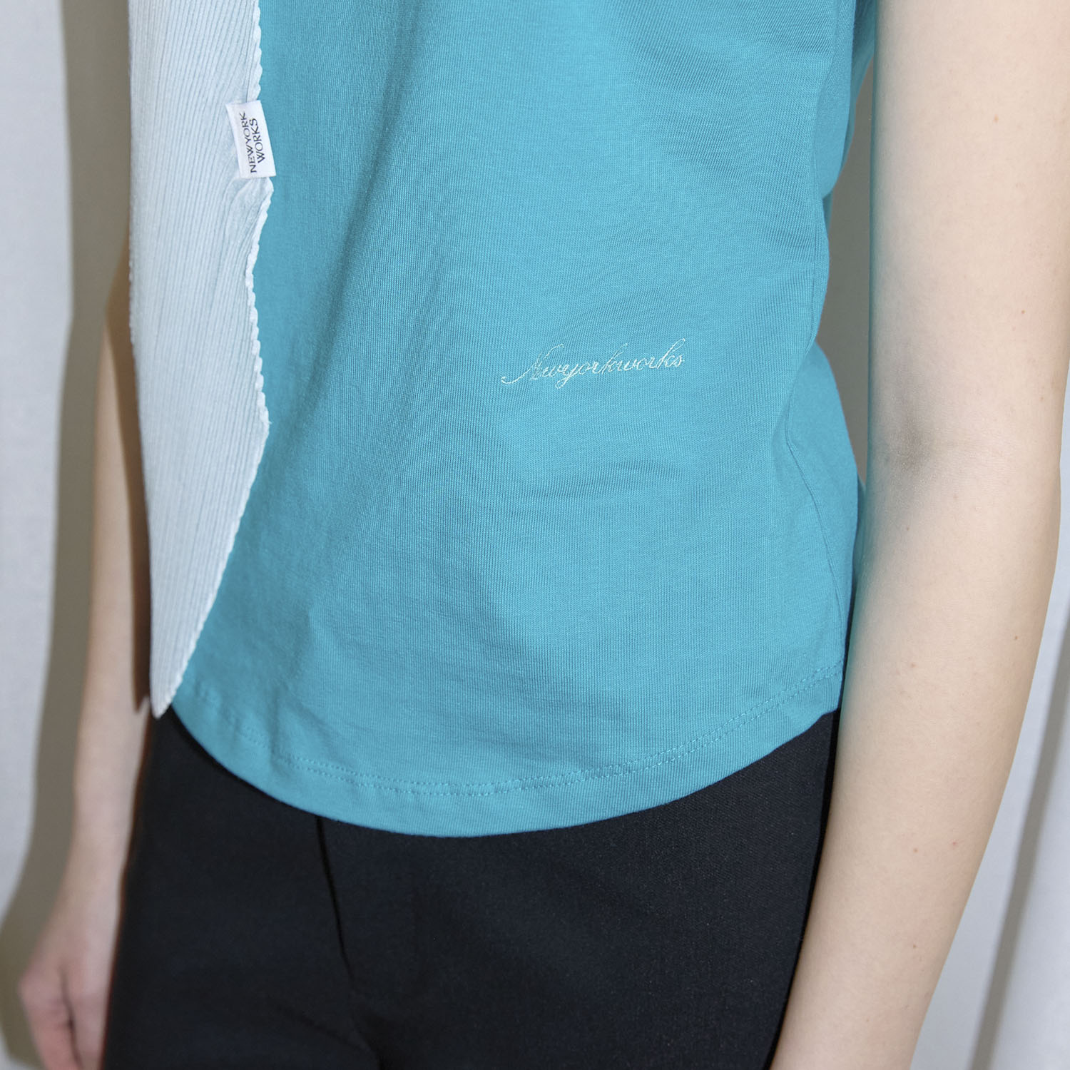 NEWYORKWORKS Embroidery Round Short Sleeve T-Shirt (4color)_Teal