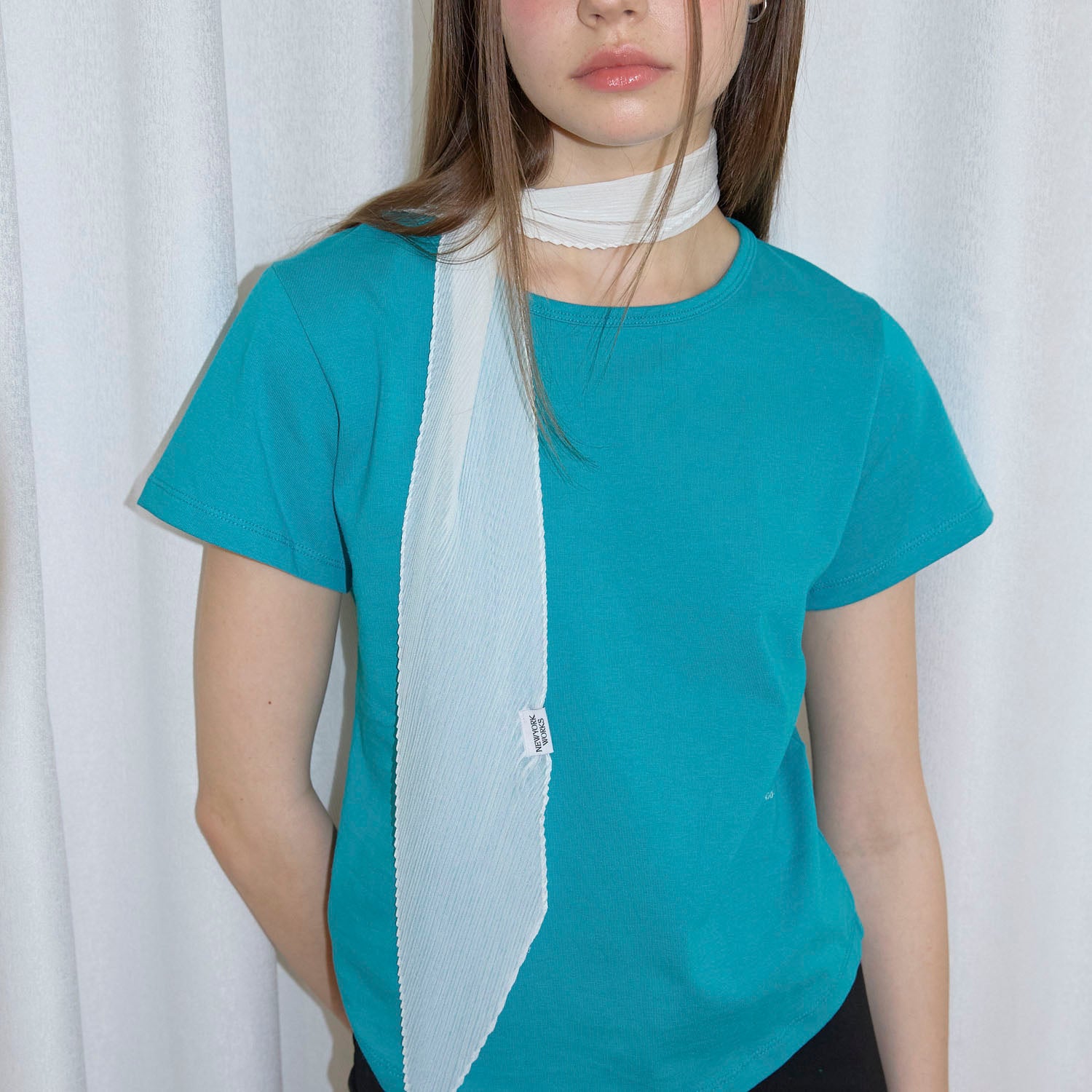 NEWYORKWORKS Embroidery Round Short Sleeve T-Shirt (4color)_Teal