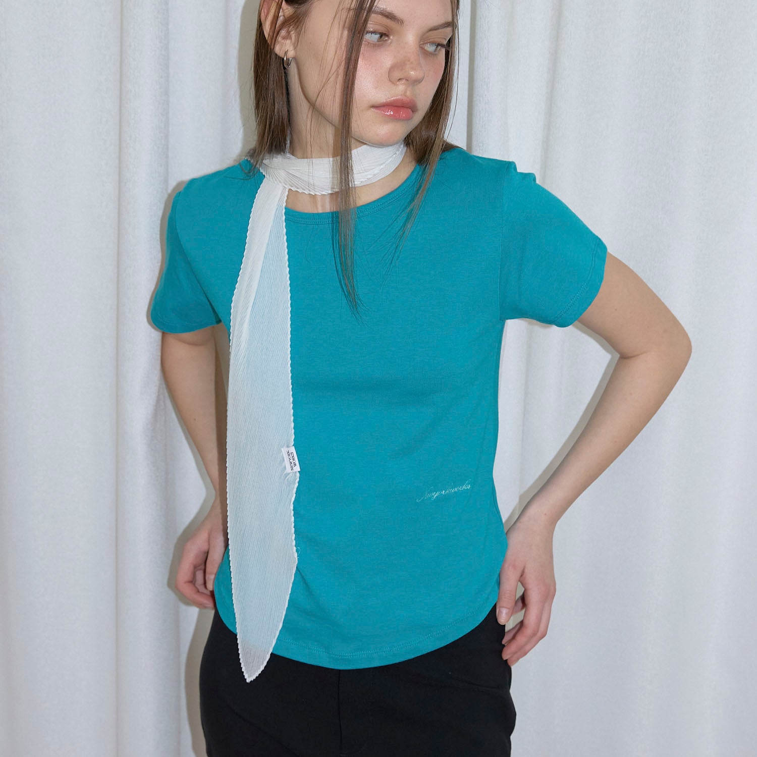 NEWYORKWORKS Embroidery Round Short Sleeve T-Shirt (4color)_Teal