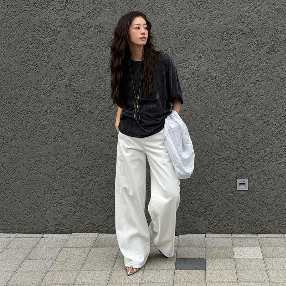 E.B.M (Edition by Michaa) [Yuju PICK] [Online exclusive] Vintage washed lettering overfit t-shirt EMQ5ETS200