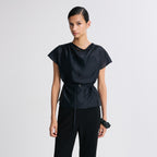 RE RHEE SHEER BELTED BLOUSE MIDNIGHT NAVY