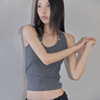 LONDONDADA Stud Shirring Halter Neck Top, CHARCOAL