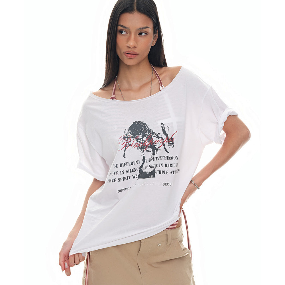 BLACKPURPLE Muse Off-Shoulder Tee_White