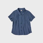 COMONINOZ W LINEN CHECK HALF SHIRTS [NAVY]