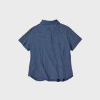 COMONINOZ W LINEN CHECK HALF SHIRTS [NAVY]
