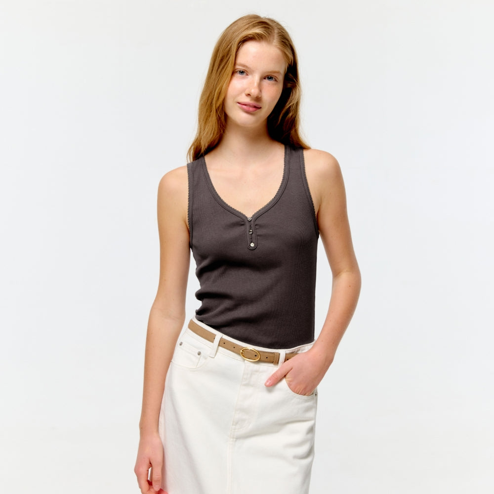 DEPOUND [Add color] pincoat henley neck sleeveless (6color)