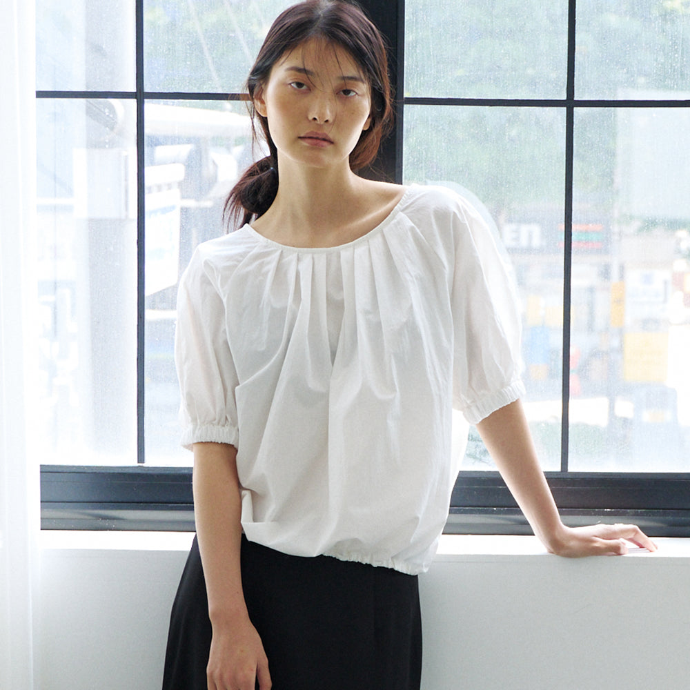 NOEUD Two-way Shirring Blouse (Ivory)