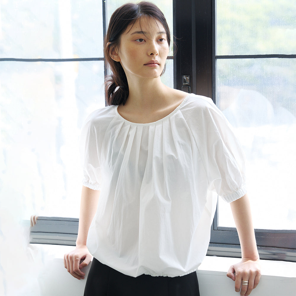 NOEUD Two-way Shirring Blouse (Ivory)
