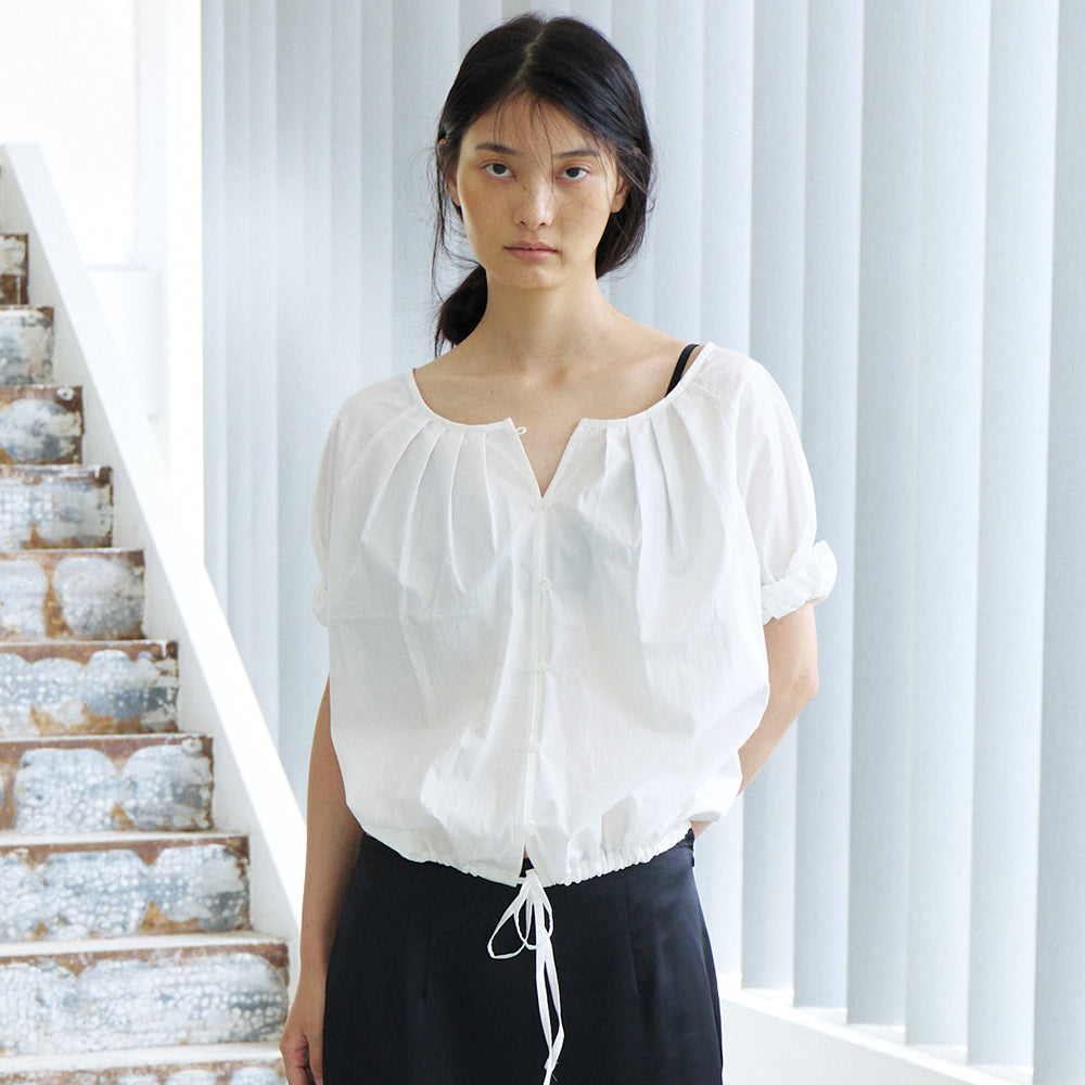 NOEUD Two-way Shirring Blouse (Ivory)