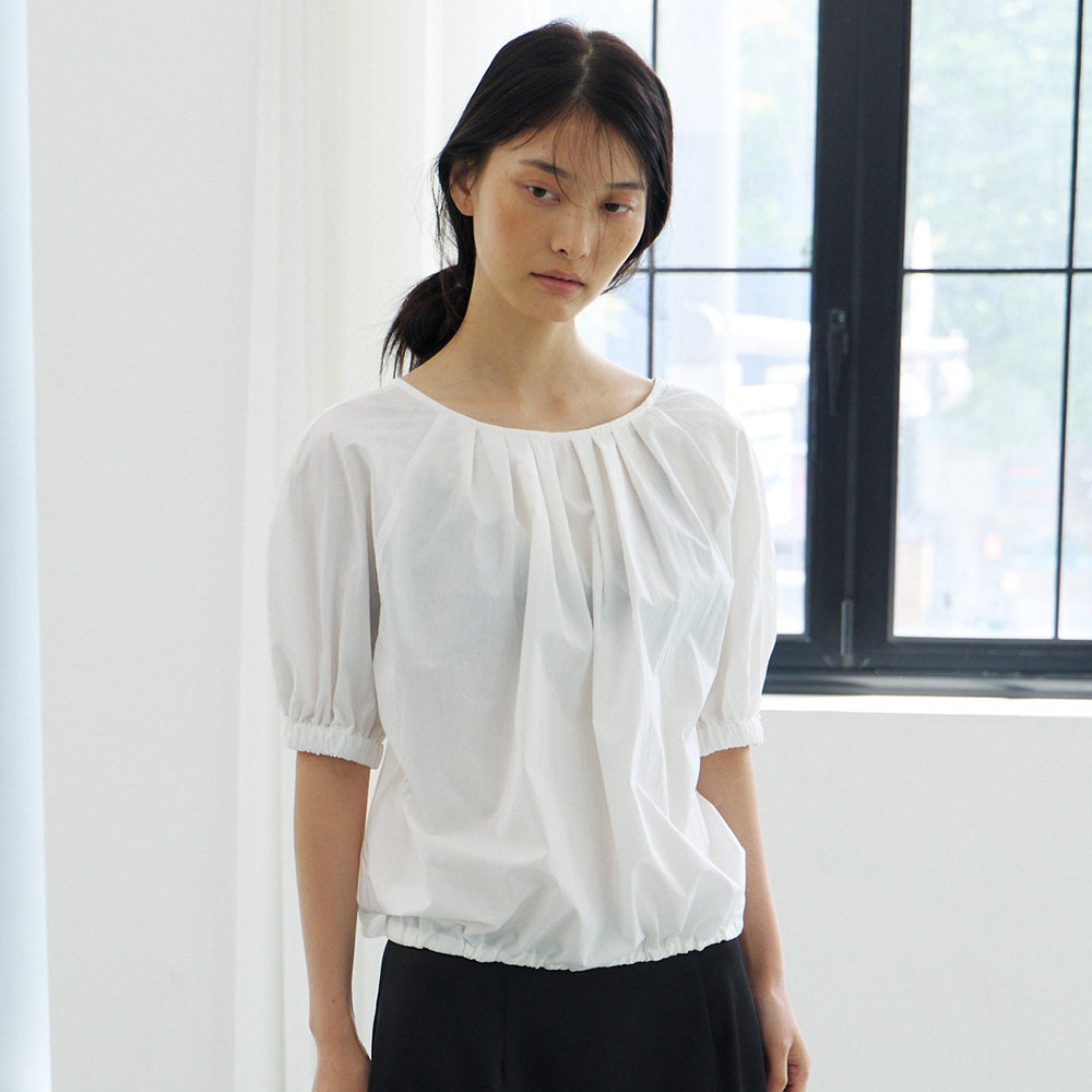 NOEUD Two-way Shirring Blouse (Ivory)