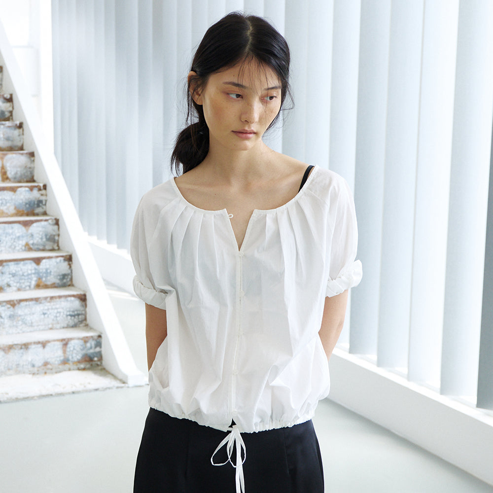 NOEUD Two-way Shirring Blouse (Ivory)