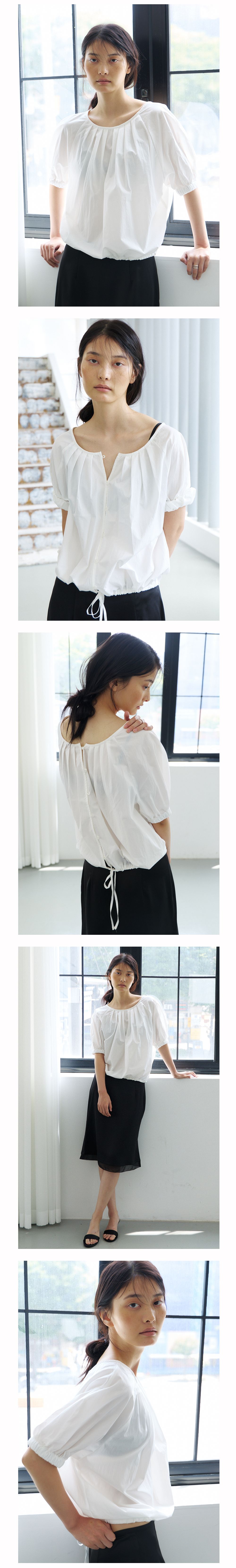 NOEUD Two-way Shirring Blouse (Ivory)