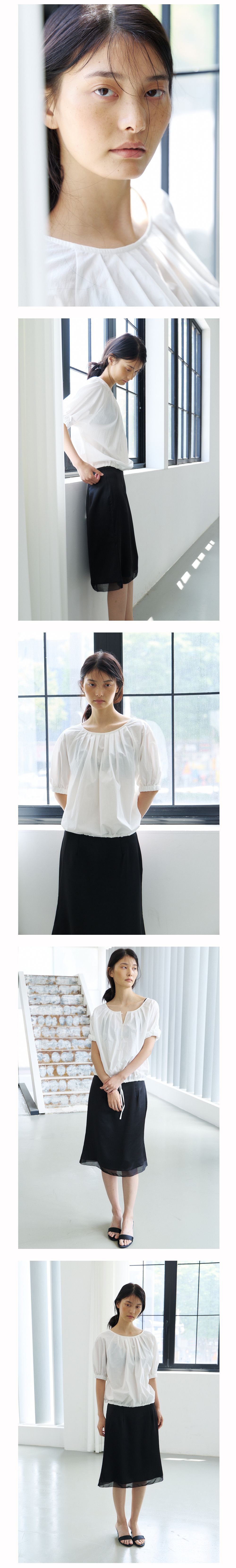 NOEUD Two-way Shirring Blouse (Ivory)