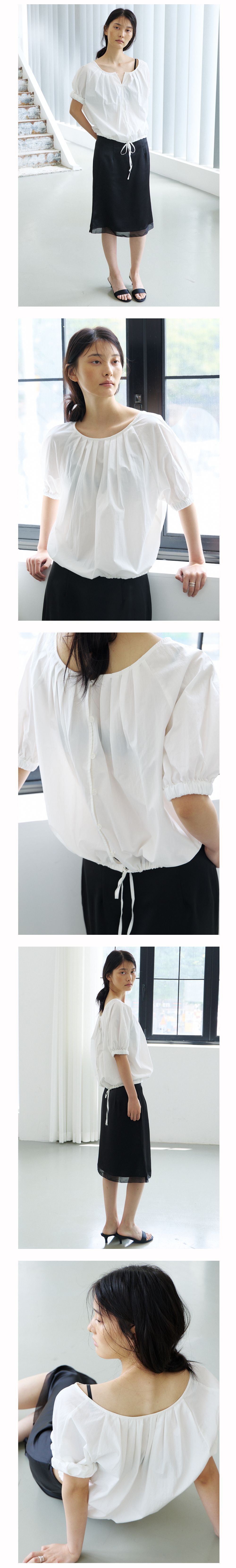 NOEUD Two-way Shirring Blouse (Ivory)