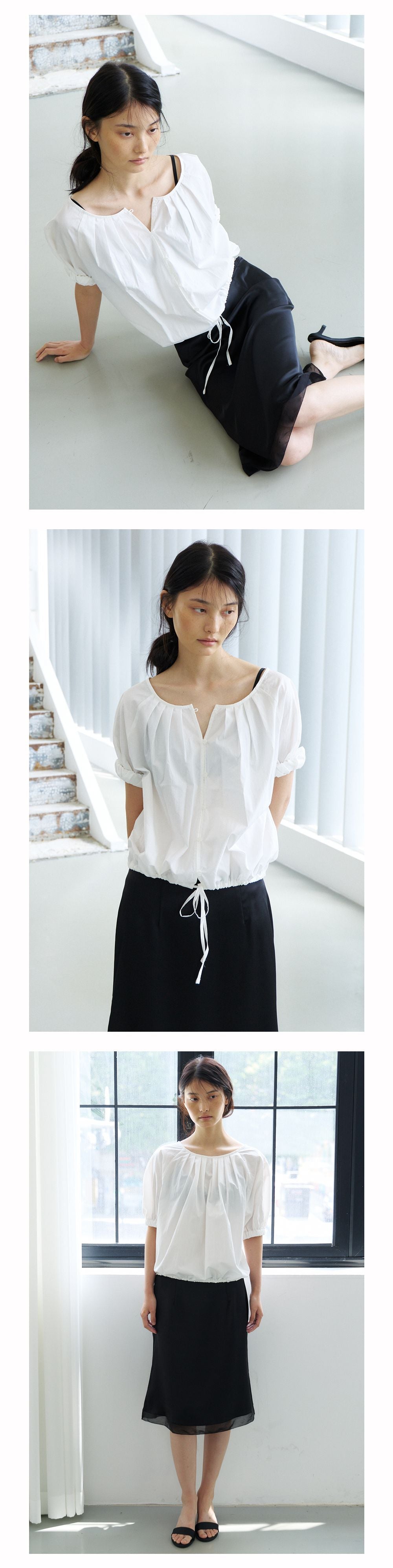 NOEUD Two-way Shirring Blouse (Ivory)