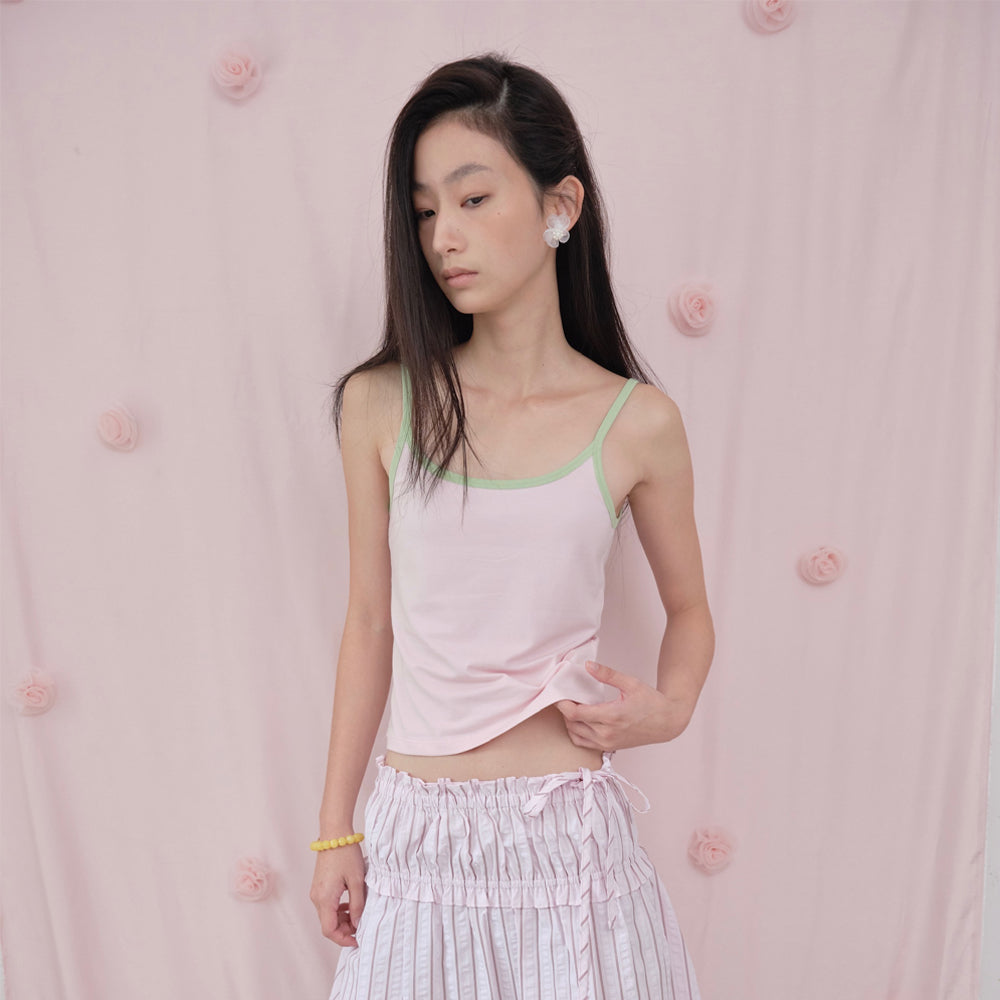 THEPORTA CONTRAST TRIM SLEEVELESS TOP, GREEN PINK