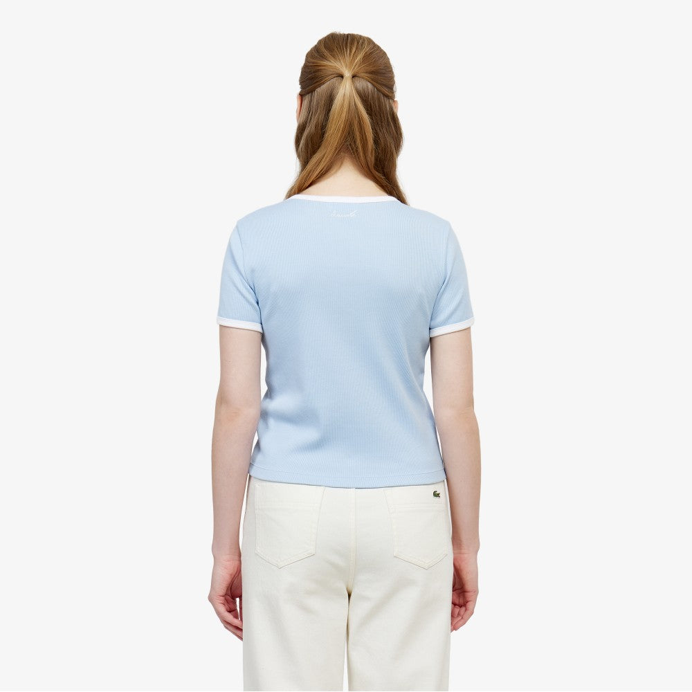 LACOSTE Women's Ringer Short Sleeve T-Shirt TF902E-56G HBA