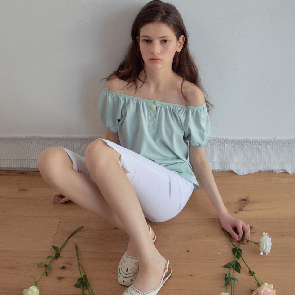 OURNOSTALGIA Rosy Button Puff T-Shirt_Mint(OB6TP12)