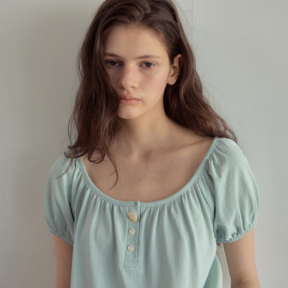 OURNOSTALGIA Rosy Button Puff T-Shirt_Mint(OB6TP12)