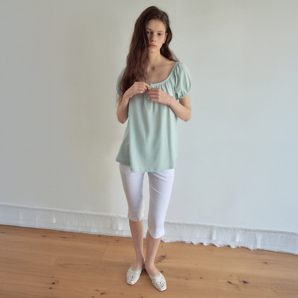 OURNOSTALGIA Rosy Button Puff T-Shirt_Mint(OB6TP12)