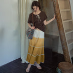 OURNOSTALGIA Vintage Eyelet Half T-Shirt_Brown(OB6TP13)