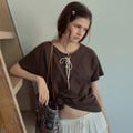 OURNOSTALGIA Vintage Eyelet Half T-Shirt_Brown(OB6TP13)