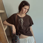 OURNOSTALGIA Vintage Eyelet Half T-Shirt_Brown(OB6TP13)