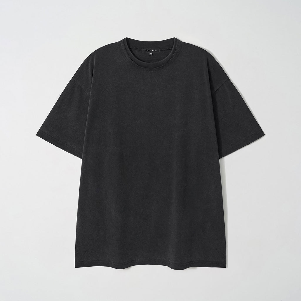 JojiLong JN103 DISTRESS OLD 1/2 T-SHIRT - BLACK