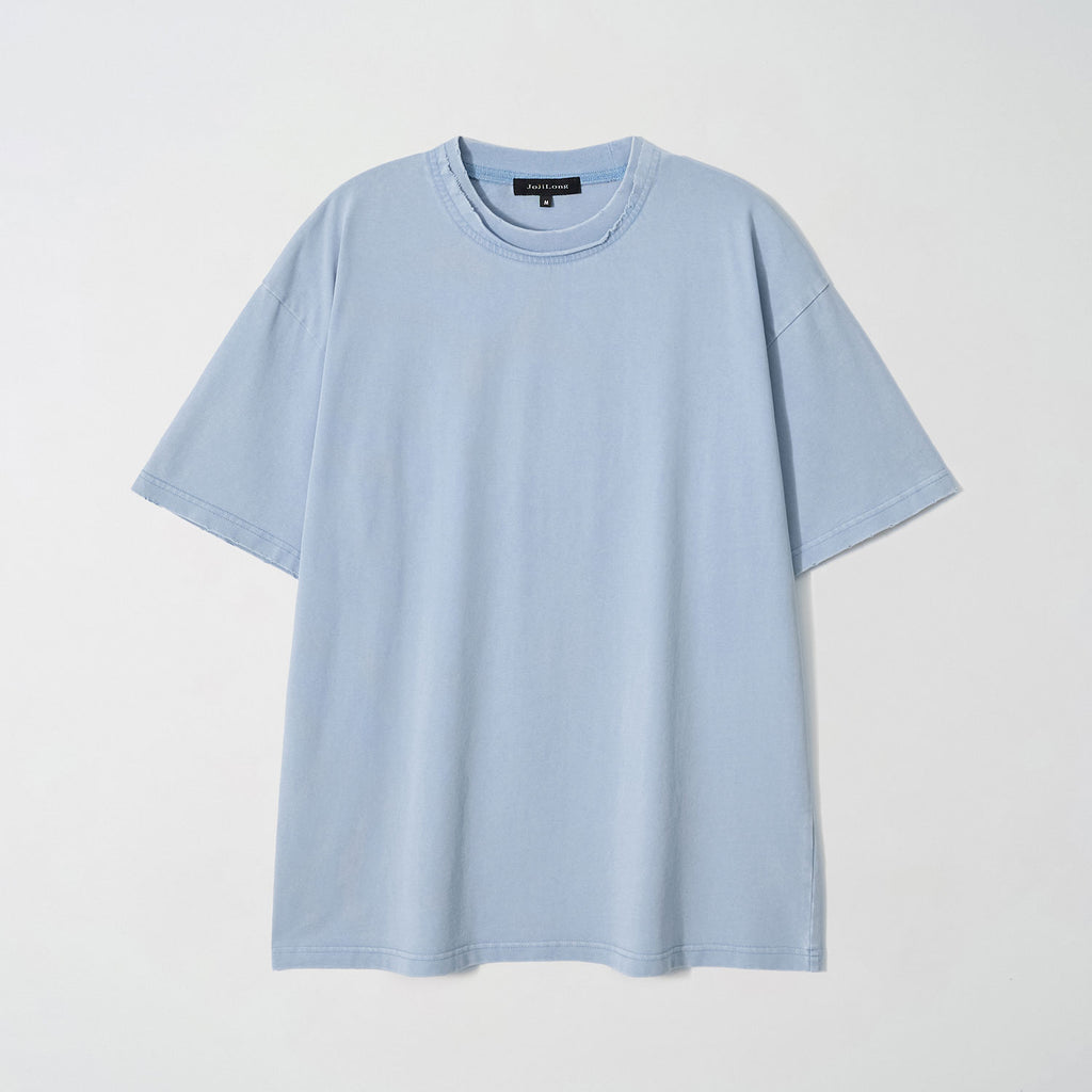 JojiLong JN103 DISTRESS OLD 1/2 T-SHIRT - SKY BLUE