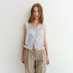 DUNST FRILL SLEEVELESS BLOUSE SOFT BLUE CHECK_UDBL6B226B1