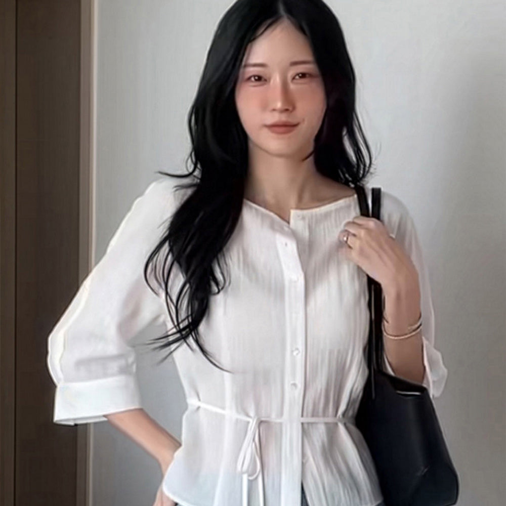 V'NY STUDIO Boat neck belted blouse_YC4SSEA