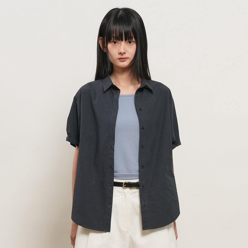 GENERAL IDEA WOMAN loose fit folded sleeve cotton shirt [DARK NAVY] / GF2LSH520