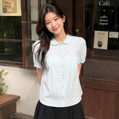 WOMAN round collar puff blouse [SKY BLUE] / GF2LSH521