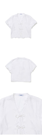 FRITUR Satin Ribbon Blouse White_F262BL02
