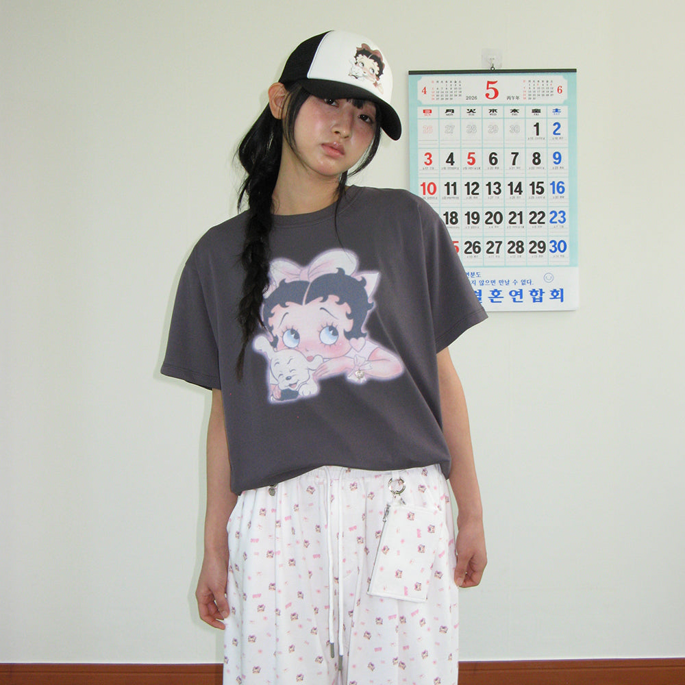RONRON BETTY BOOP RIBBON BASIC FIT T SHIRT CHARCOAL