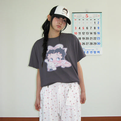 BETTY BOOP RIBBON BASIC FIT T SHIRT CHARCOAL