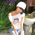 RONRON BETTY BOOP RIBBON BOAT NECK T SHIRT WHITE