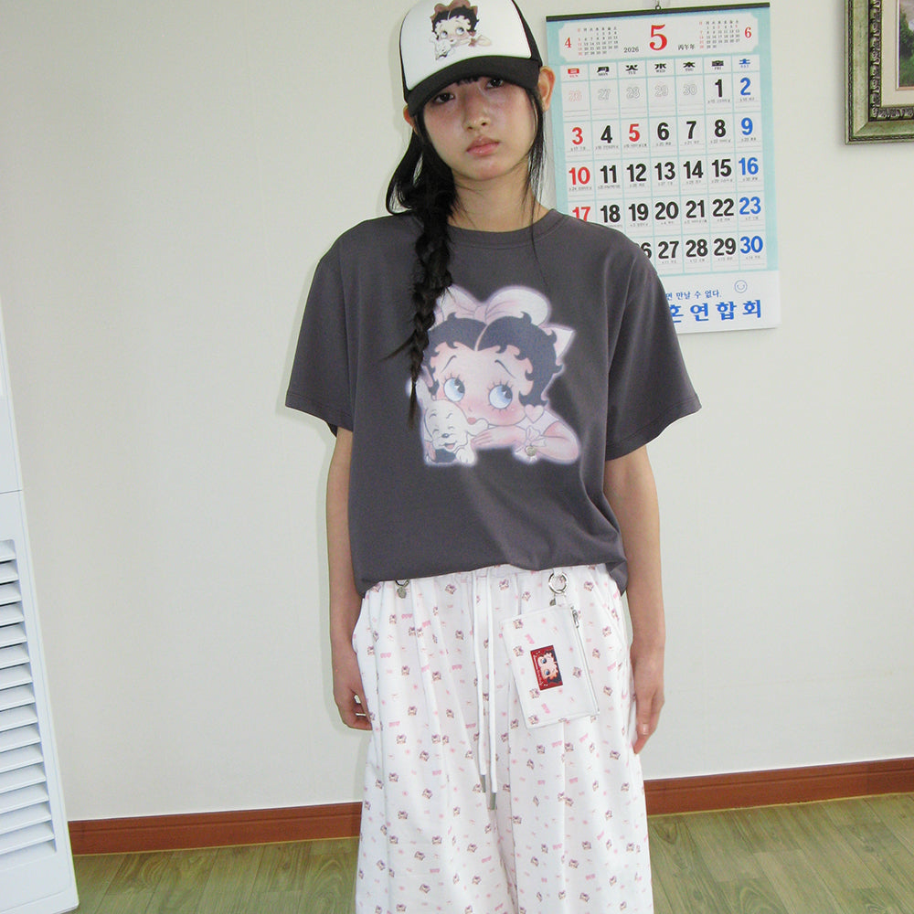 RONRON BETTY BOOP RIBBON BASIC FIT T SHIRT CHARCOAL